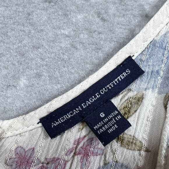 American Eagle Floral Romper 6 Open Leg Jumpsuit Boho Bohemian Spaghetti Straps - Picture 10 of 12